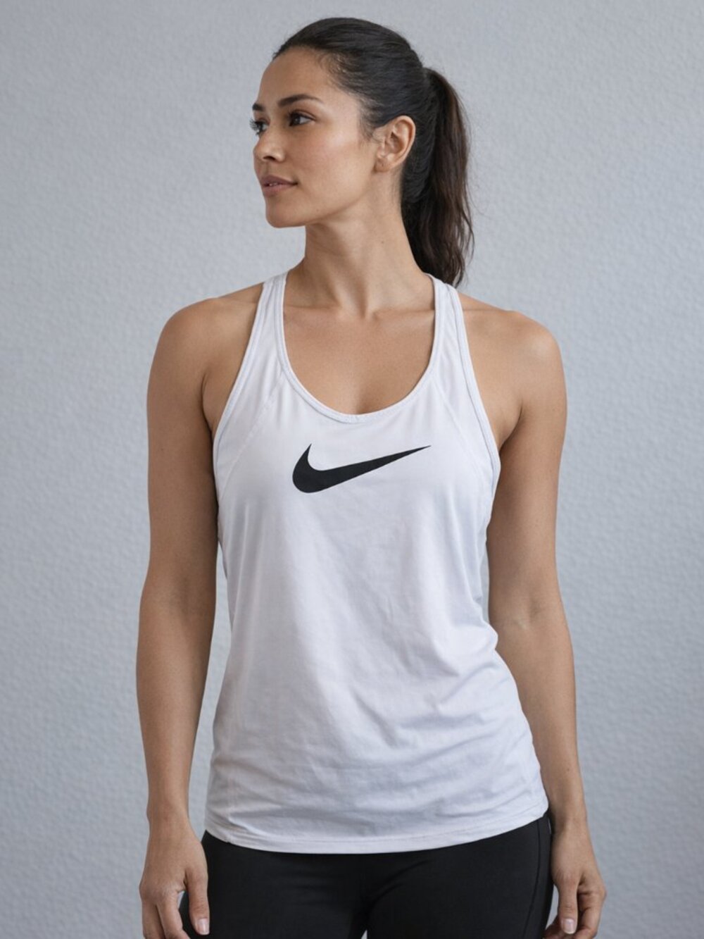 Nike Dri-FIT White Racerback Tank with Black Swoosh